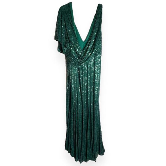 Ieena for Mac Duggal 26988 V-Neck Sequin Embellished Gown Emerald Green Size 18 - Picture 3 of 7